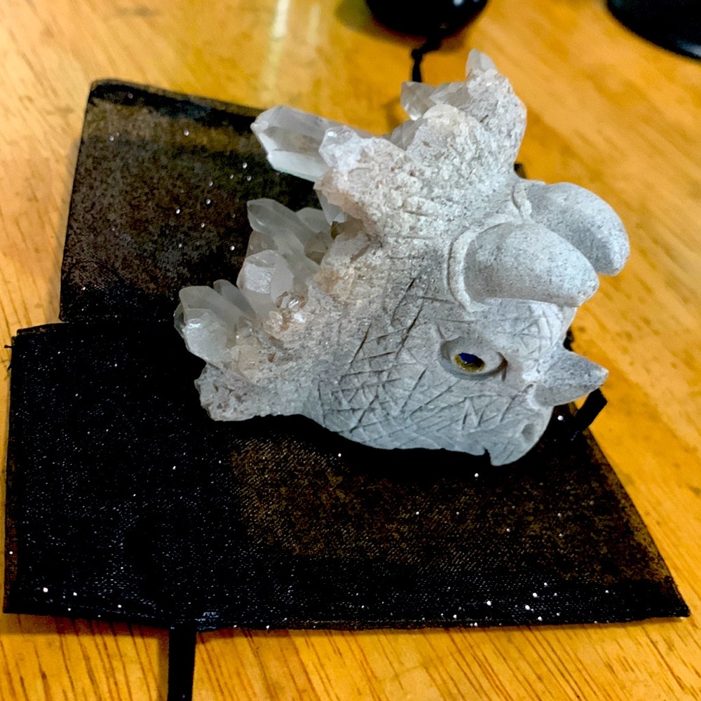 Triceratops head made of Crystal and rock.